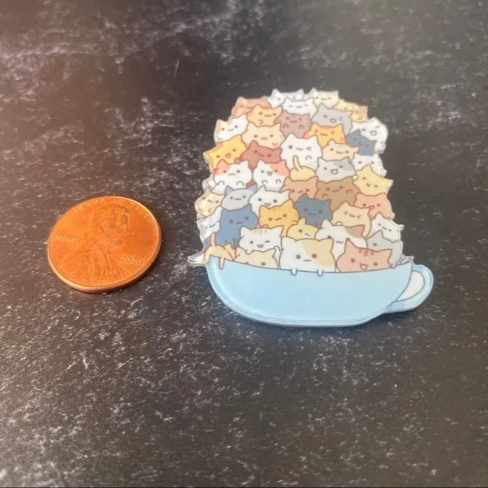 Bowl of Kitties Cats Acrylic Pin/ Brooch